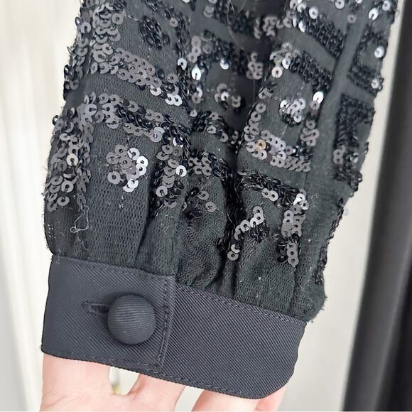 Tory Burch Sequin Sleeve  Black Dress Sheath MEDIUM Designer Cocktail Party - Picture 5 of 16
